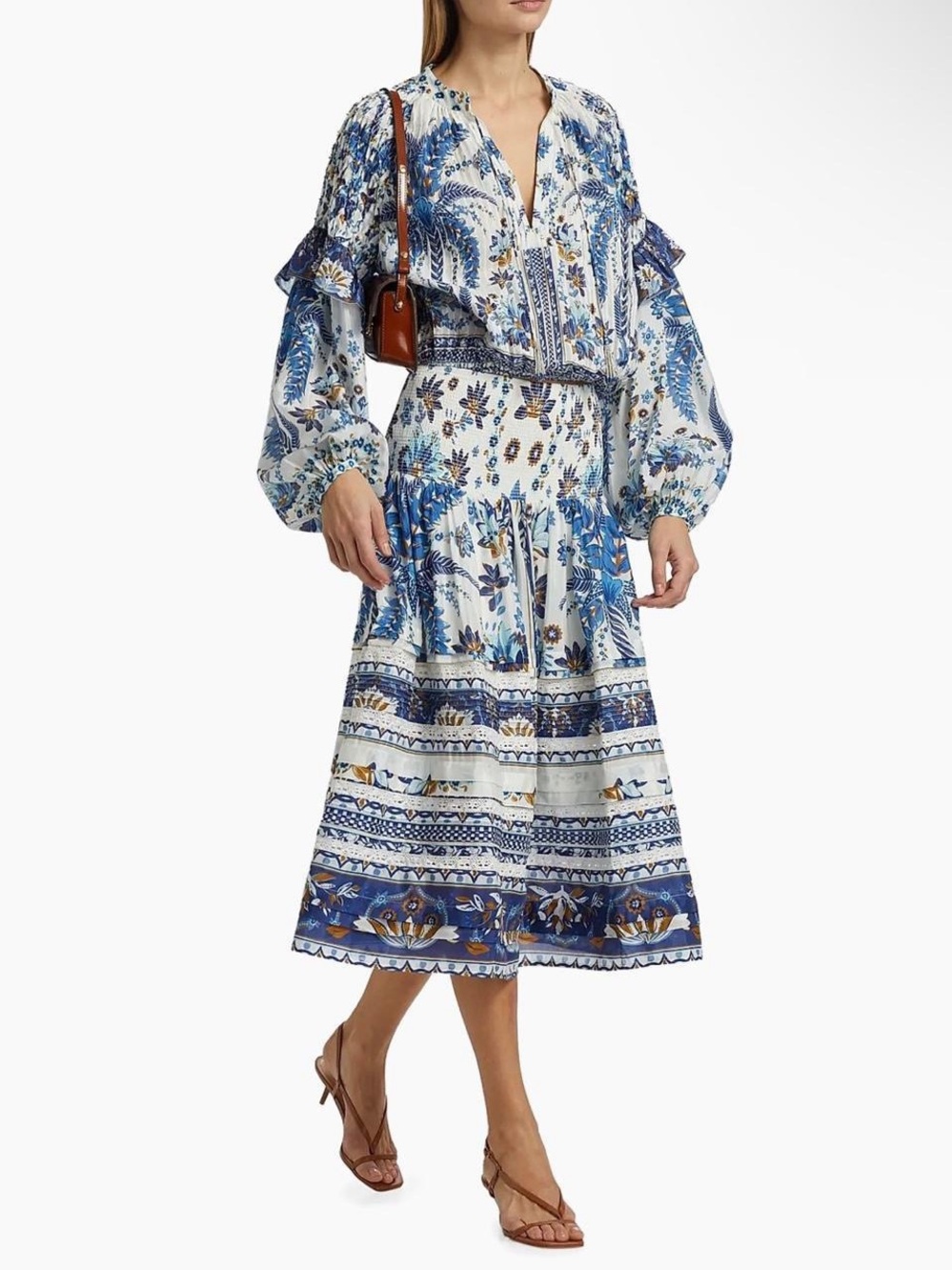 NWOT FARM RIO Ana Tapestry Smocked Waist Midi Skirt